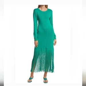 No Pise La Grama El Abrazo  Sweter Dress  Long Sleeve Teal Dress with Fringe 4